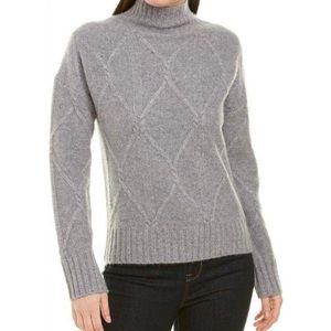 Magaschoni 100% Cashmere Mock Neck Relaxed Fit Cable Knit Sweater